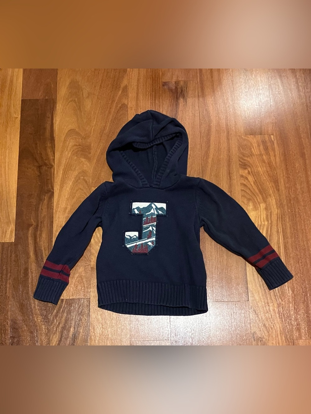 Janie and Jack Navy Hooded Sweater with Mountain 'J' Patch